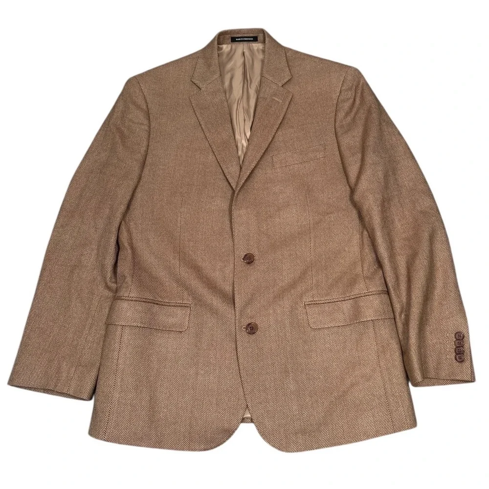 Lauren Ralph Lauren Blazer Men 42R Brown Herringbone Silk Wool Slim Blazer